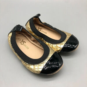 New! Yosi Samra Scarlet black gold quilted flats